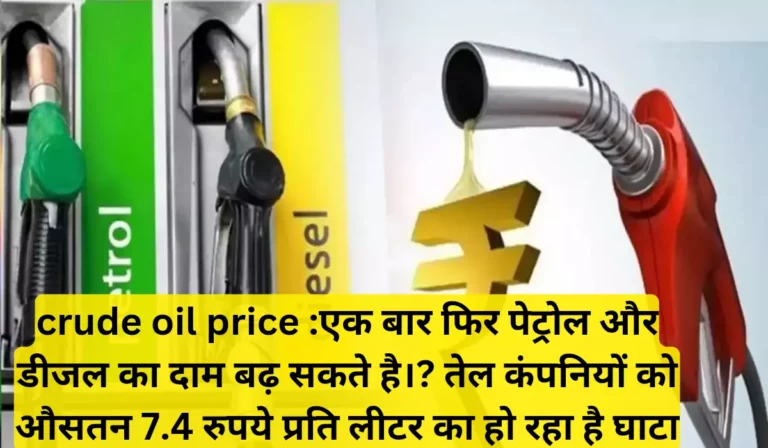 crude oil price:एक बार फिर पेट्रोल और डीजल का दाम बढ़ सकते है।? तेल कंपनियों को औसतन 7.4 रुपये प्रति लीटर का हो रहा है घाटा! जानें पूरी खबर